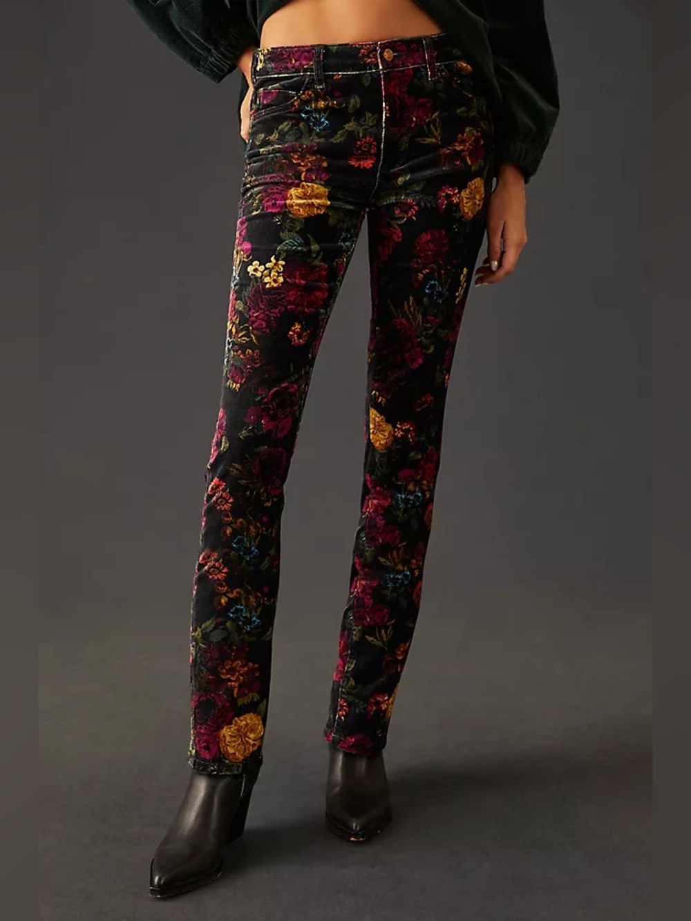 Anthropologie Pilcro Mid-Rise Velvet Skinny Jeans Size 26 Floral